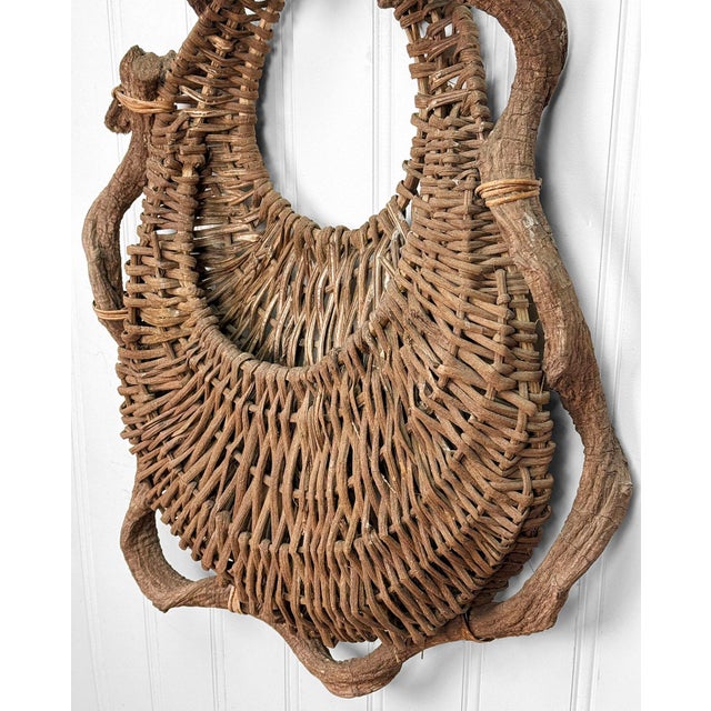 Wood Antique Primitive Folk Art Vine & Twig Hanging Wall Pocket For Sale - Image 7 of 11