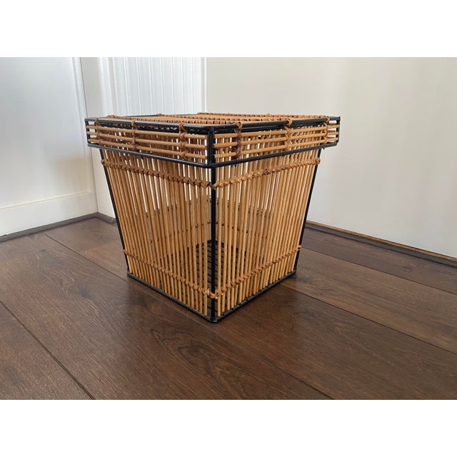 Mid-Century Rattan and Metal Storage Box by Rohe Noordwolde, 1950s For Sale - Image 4 of 8