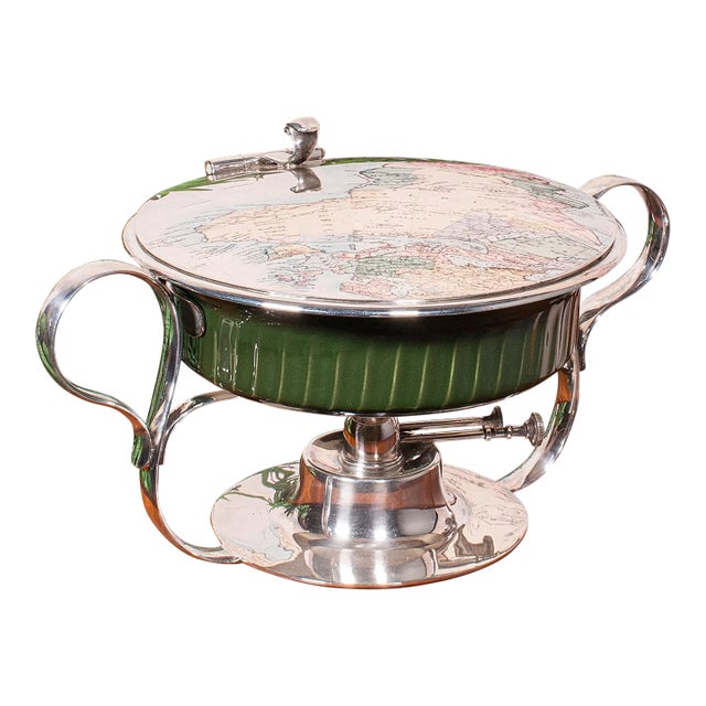Antique Food Warmer, English Ceramic, Silver Plate, Chafing Heat Dish, Edwardian For Sale