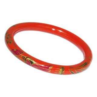 Art Deco Red Celluloid Bracelet Bangle With Asian-Inspired Design For Sale
