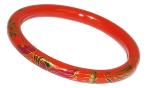 Art Deco Red Celluloid Bracelet Bangle With Asian-Inspired Design