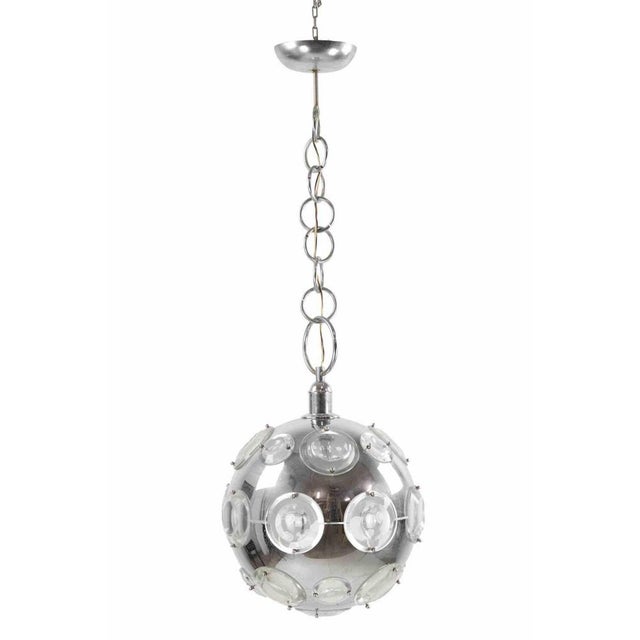 Metal Vintage Chromed Metal and Glass Pendant Lamp by Oscar Torlasco, 1970s For Sale - Image 7 of 8
