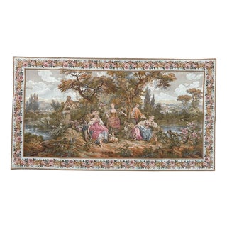 Vintage French Jacquard Tapestry with Pastoral Loves Motif in the style of Aubusson, 1960s For Sale