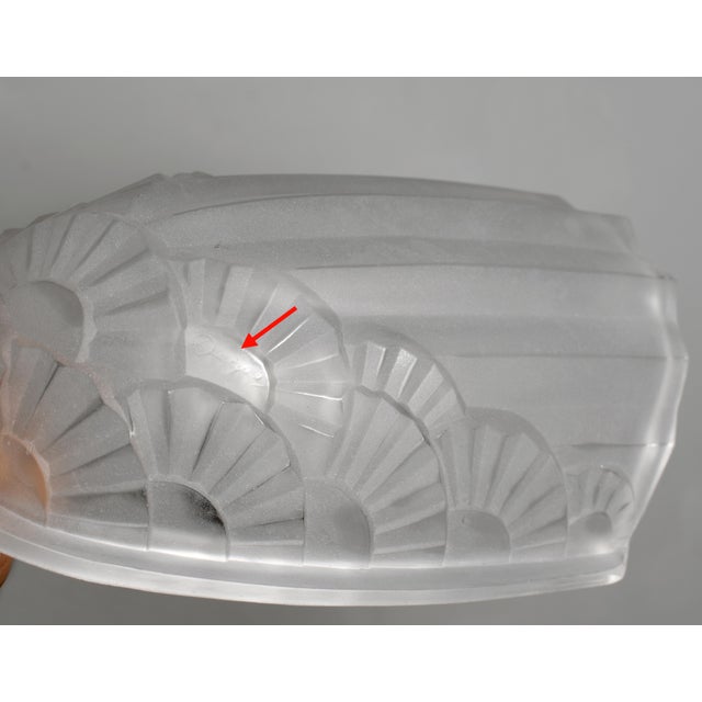 Metal Degue & Vandamme French Art Deco Frosted Glass Modernist Slip Shade Wall Sconces - A Pair For Sale - Image 7 of 14