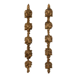 Pair of 1880s Italian Carved Wooden Wall Carvings Depicting Pomegranates For Sale