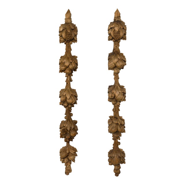 Pair of 1880s Italian Carved Wooden Wall Carvings Depicting Pomegranates For Sale