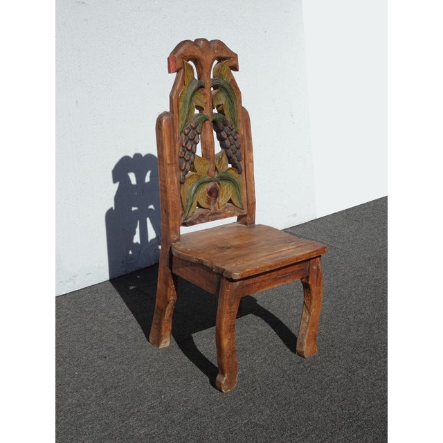 Rustic Vintage Rustic Country Style Side Chair W Carved Fruit Backrest For Sale - Image 3 of 14