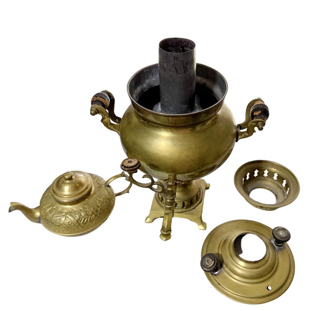 Brass Late 19th Century Brass Samovar Set W/Teapot For Sale - Image 8 of 9