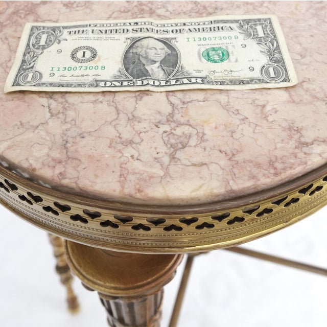 Exception Clover Shape Pink Marble Top Fluted Brass Legs Tall Pedestal Stand For Sale - Image 15 of 15