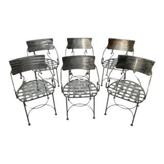 Set of Six Italian Hand-Wrought Silver Steel Dining Chairs For Sale