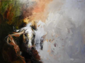 Abstract Expressionist, Oil Paint, Light and Dark - "Reflected Images of a Horses Profile"