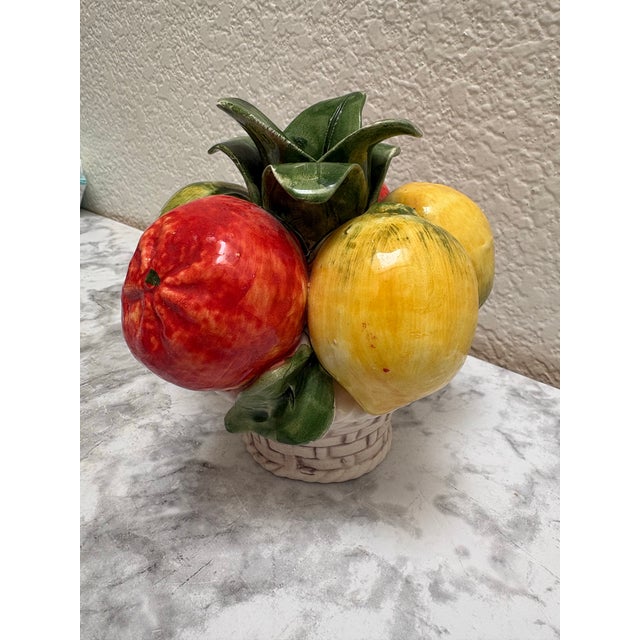 1980s Vintage Italian Pottery Ceramic Fruit Basket Candleholder. For Sale - Image 5 of 9