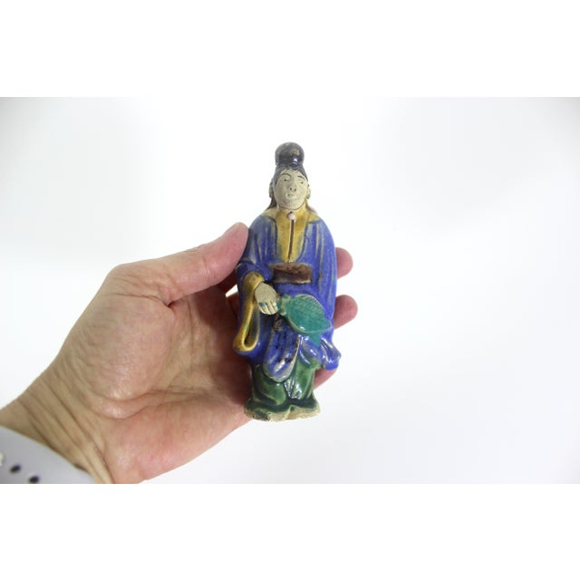 Blue Antique Handmade Folk Art Chinese Clay Figurine Mudman for Miniature or Bonsai Display For Sale - Image 8 of 8