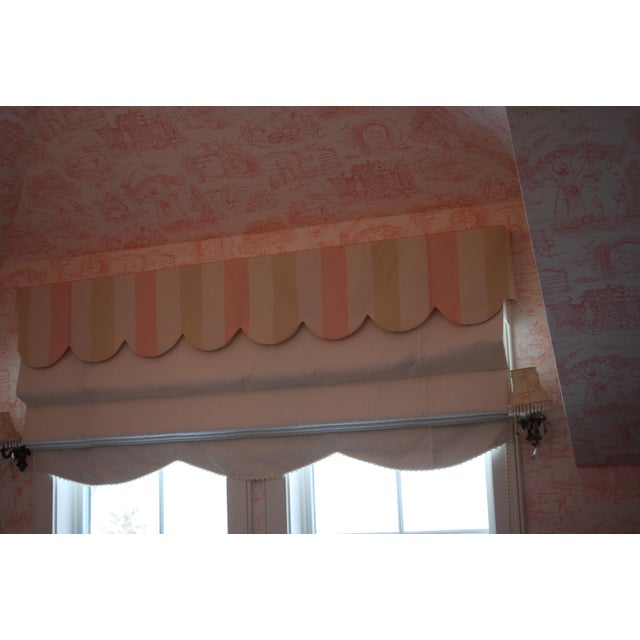 Scalloped Moire Lee Jofa Fabric Valances Pale Pink, Beige and Creme For Sale In New York - Image 6 of 7
