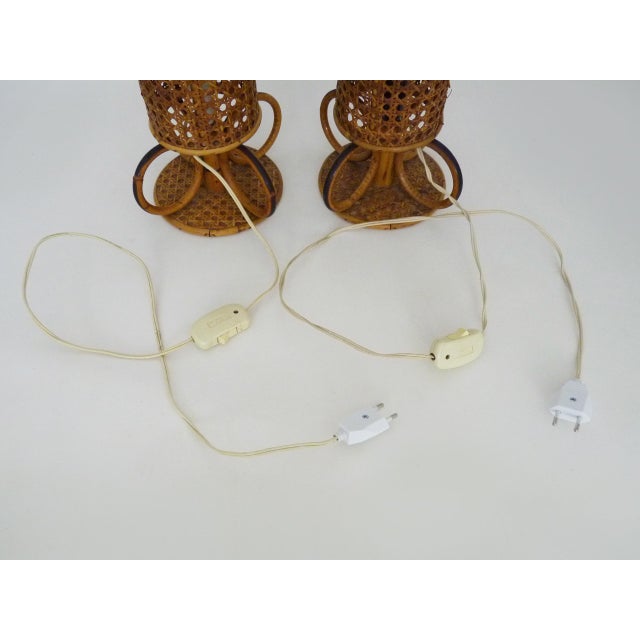 Wood Bamboo, Rattan and Cane Lamps, Italy, 1950s-1960s, Set of 2 For Sale - Image 7 of 8