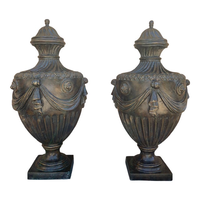 20th Century Monumental Neoclassical Covered Urns Attributed to Maitland Smith, Pair For Sale