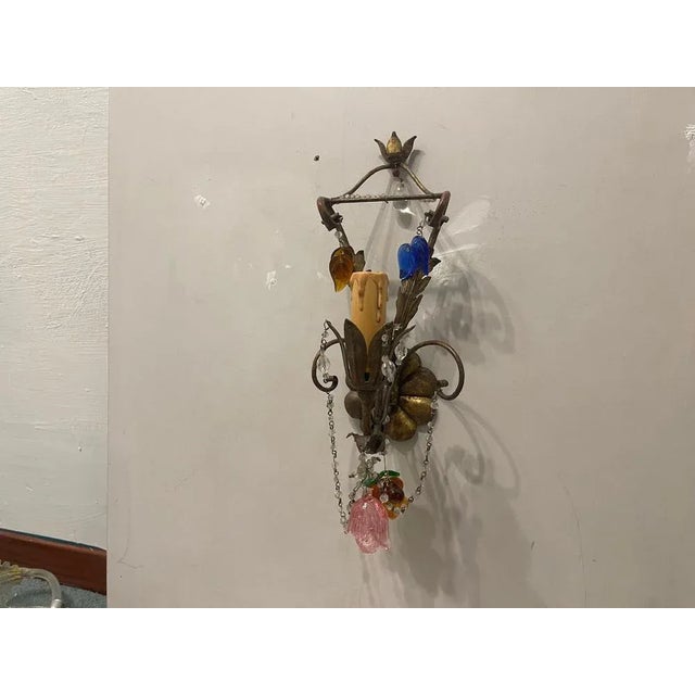 Tole Murano Glass Sconces, 1950s, Set of 2 For Sale - Image 3 of 10