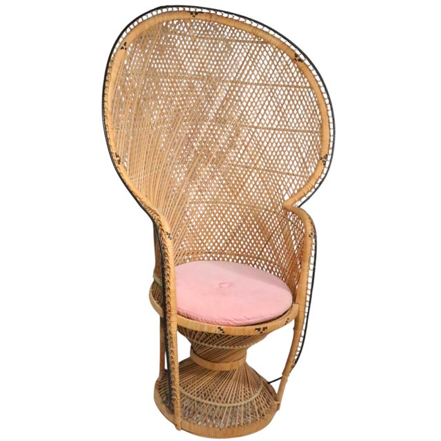 Mid 20th Century Wicker Fan Back Peacock Emmanuelle Style Chair c.1970's For Sale - Image 5 of 13