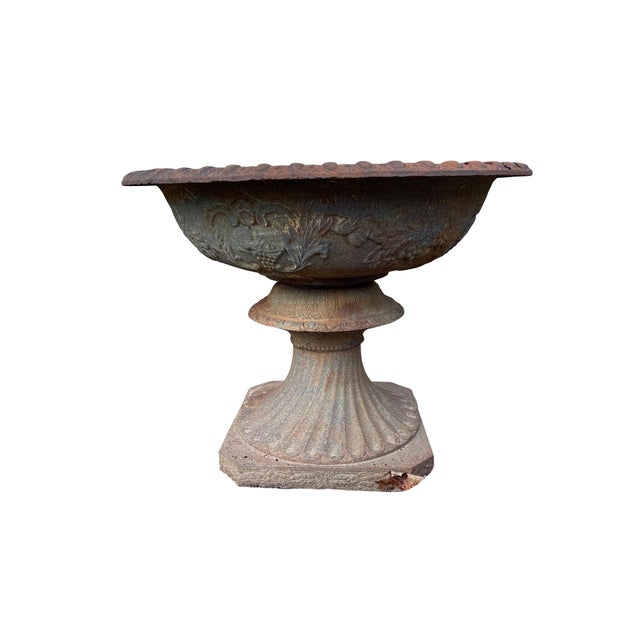 Mid 20th Century Monumental Cast Iron Urns with Foliate and Grape Design - A Pair For Sale - Image 17 of 18