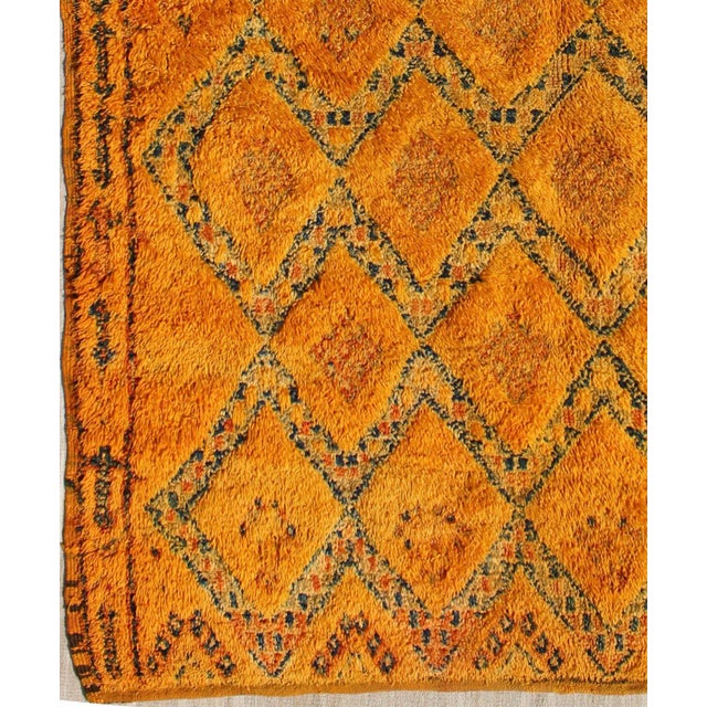 Tribal Saffron Colored Antique Moroccan Carpet With Geometric and Diamond Pattern For Sale - Image 3 of 10