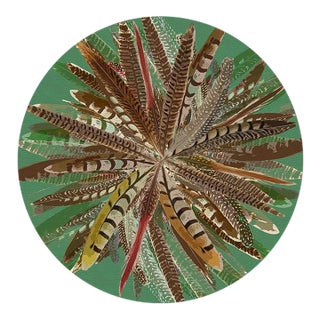 Nicolette Mayer Pheasant Feathers Green 16" Round Pebble Placemats, Set of 4 For Sale