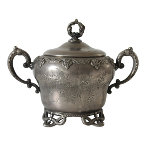 Antique Victorian Quadruple-Plate Footed Lidded Sugar Bowl