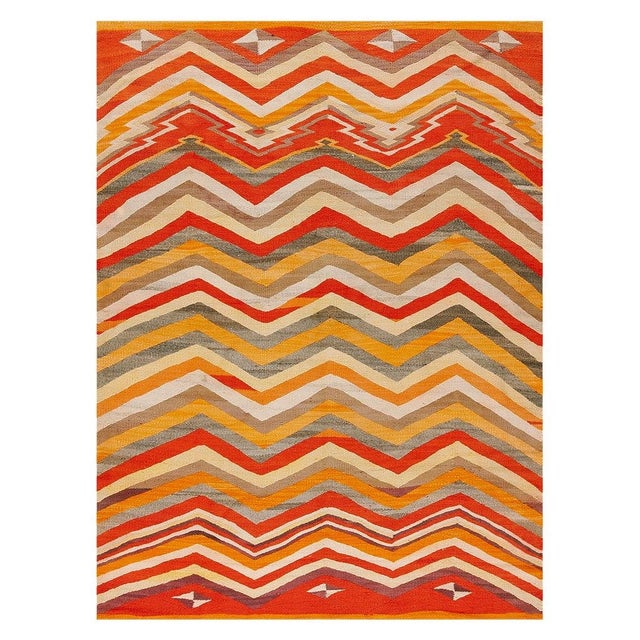 1880s Multicolor Chevron Antique American Navajo Rug 5'5" X 7'2" Flatweave Wool Carpet For Sale - Image 16 of 18