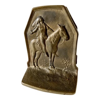 Vintage Bronze Native American Indian Chief Bookends For Sale