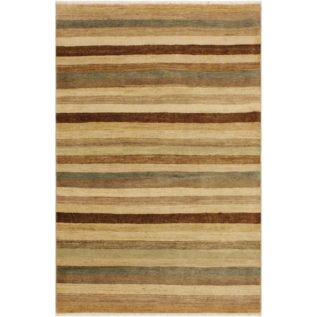 Boho Chic Hand Made Beige/Green Wool Rug - 3'11'' X 5'7'' For Sale - Image 10 of 10