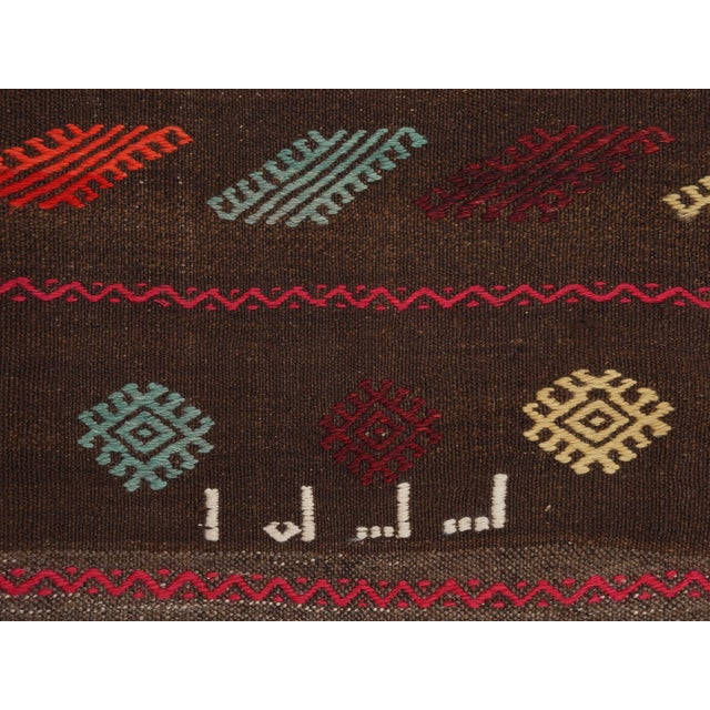1970s 1970s Vintage Handmade Wool Cotton Brown Runner Rug For Sale - Image 5 of 11