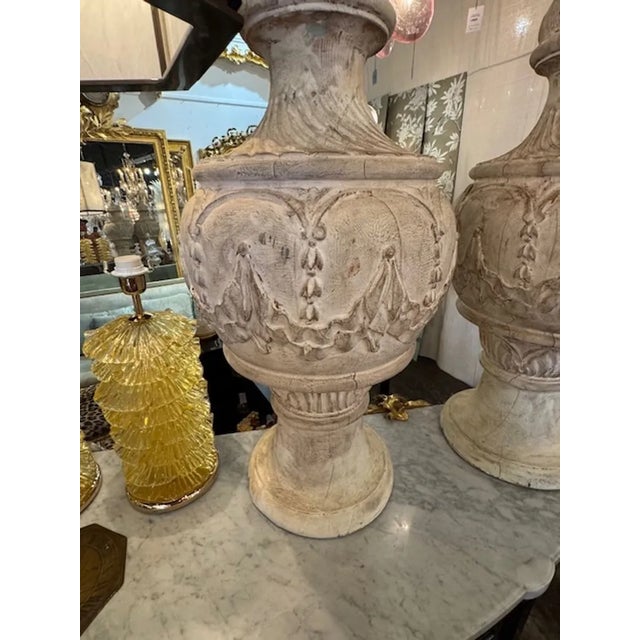 19th Century Carved and White-Washed Wooden Urns For Sale - Image 4 of 7