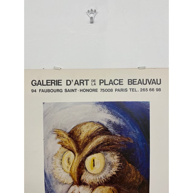 Vintage 1977 Brunon Exhibition Poster Paris Galerie d'Art De La Place Beauvau Owl Artwork For Sale - Image 9 of 9