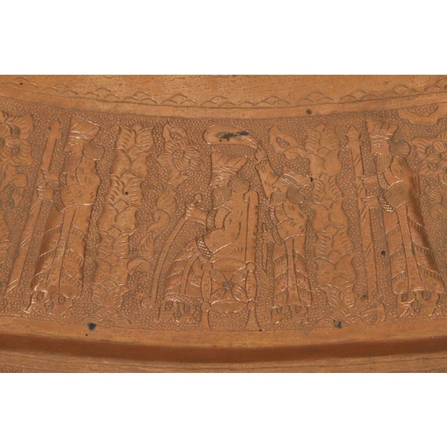 Large Persian Persepolis Repoussé Copper Oval Tray, Circa 1950 For Sale - Image 4 of 8