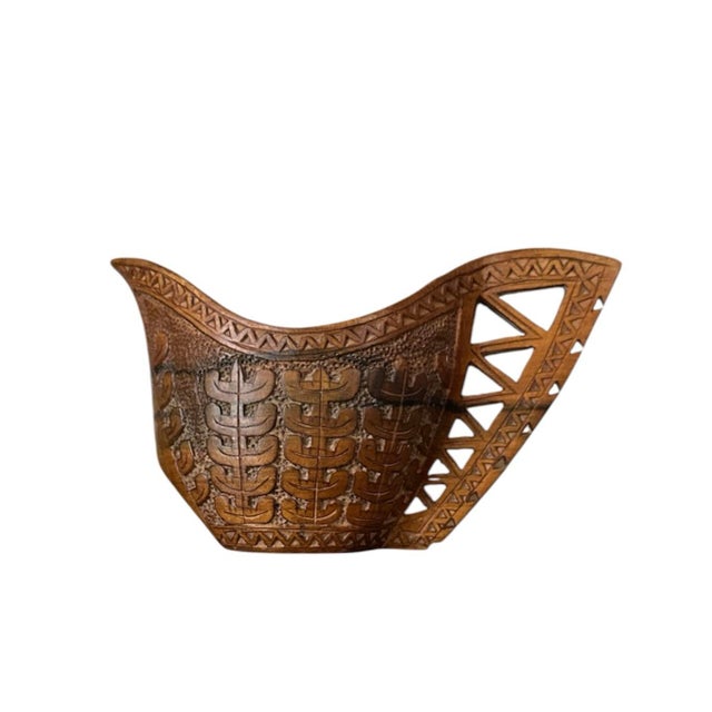 Rustic European Antique Hand Carved Yugoslavian Folk Art Wood / Treen Wedding Cup / Vessel For Sale - Image 3 of 4