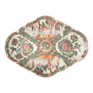 Antique Oval Famile Rose Chinese Export Footed Bowl For Sale