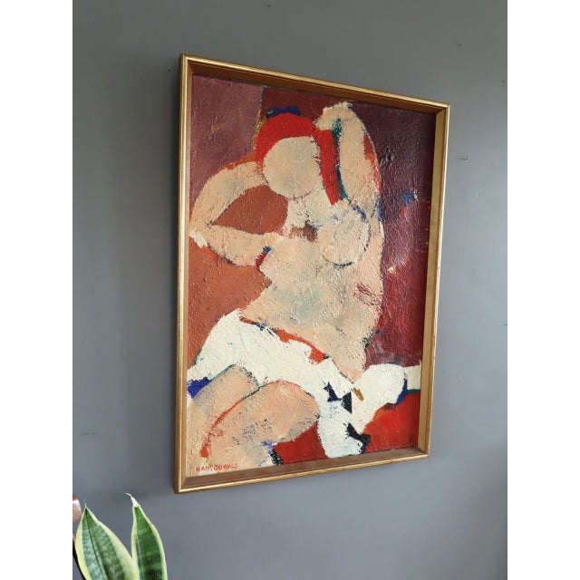 Mid-Century Modern 'Reclining Figure in Red' Abstract Figurative Oil Painting by Swedish Artist Hans Osswald (1919-1983), Framed For Sale - Image 4 of 13