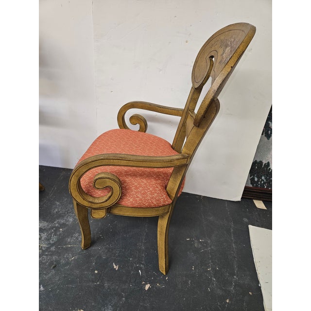 Vintage Mustard Hand Painted Swedish Style Scroll Arm Chairs - A Pair For Sale - Image 4 of 7