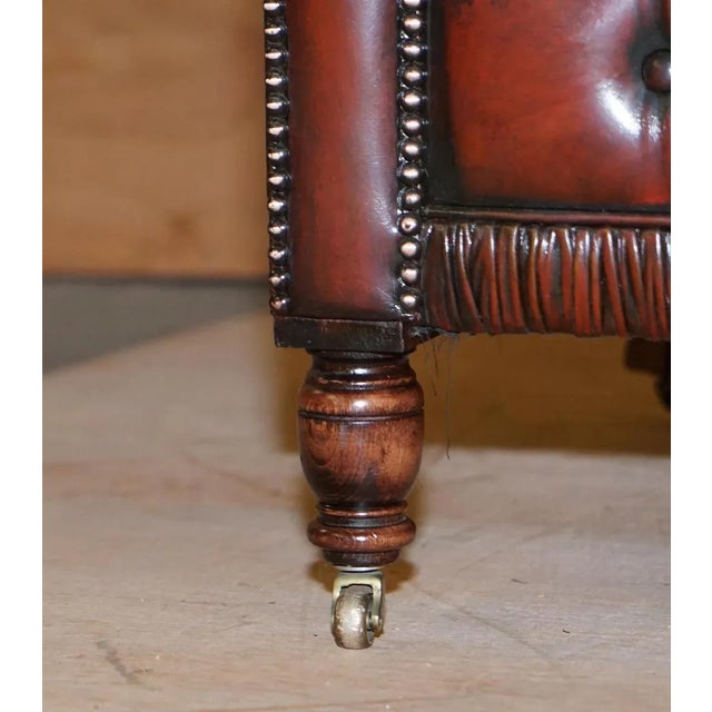 Vintage Oxblood Bordeaux Leather Chesterfield Club Sofa on Turned Legs For Sale - Image 10 of 18