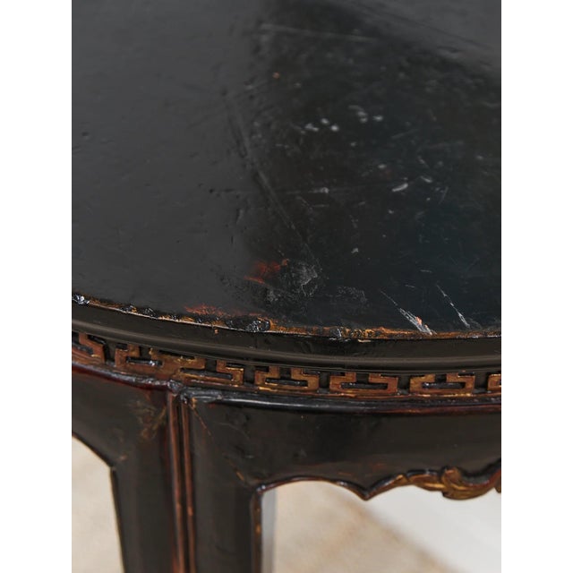 Black Antique Chinese Black Lacquer Demi-Lune Console Table For Sale - Image 8 of 9