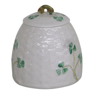 Belleek Shamrock Beehive Basketweave Small Honey Marmalade Jar 4396b For Sale