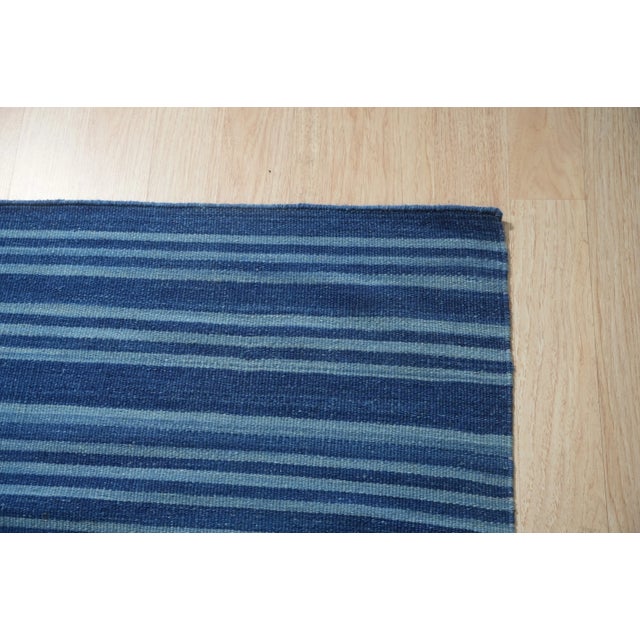 8x10 Para Penelope Blue Stripe Geometric Flatweave Wool Carpet Rug For Sale In New York - Image 6 of 8