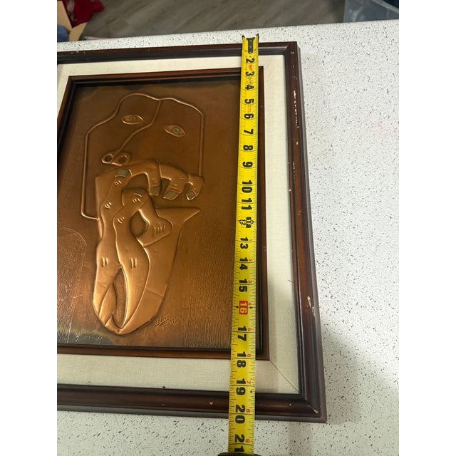 Modern Signed Pressed Copper 3d Relief Wall Art Bravo 1993 Signed 16x20 For Sale In Atlanta - Image 6 of 7