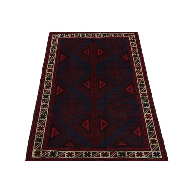 Tribal 1950s Vintage Baluch Tribal Rug in Red & Navy Blue Patterns by Rug & Kilim For Sale - Image 3 of 7