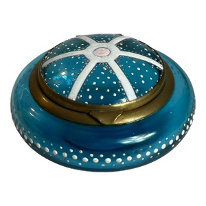 Antique Victorian Painted Blue Glass Vanity Trinket Box Bohemian Attributed to Moser