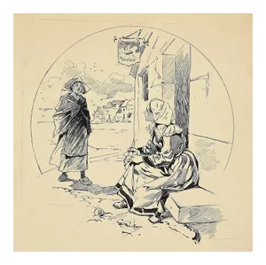 Georges Conrad, Figures In the Landscape, Pen Drawing, Early 20th Century