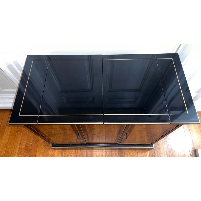 Drexel Drexel Heritage Chinoiserie Black Lacquer Bar Cabinet With Drop-Leaf Top For Sale - Image 4 of 10