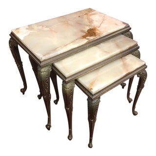 Art Nouveau Side Tables With Onyx Tops - Set of 3 For Sale