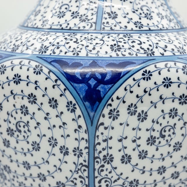 Handmade Ceramic Vase (30cm) – Golden Horn “Halic” Spirals – Blue & White Iznik Decor For Sale - Image 4 of 7