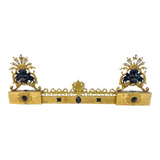 Vintage Green Face & Lion Face Fireplace Chenet For Sale