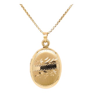 Vintage 14k Gold Brite-Cut Locket Pendant or Charm For Sale